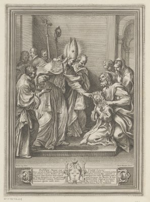 리마의 성녀 로사에게 견진성사를 주는 성 투리비오 데 모그로베호_from Life of Saint Turibius de Mogrovejo_in the Rijksmuseum of Amsterdam_Netherlands.jpg